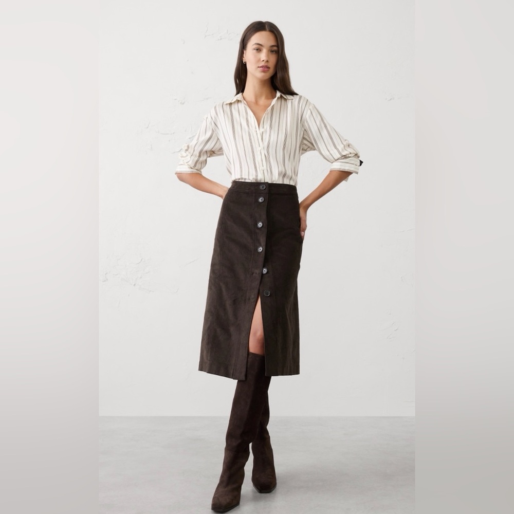 NWT Banana Republic Corduroy Midi Skirt - size 2 - dark olive green